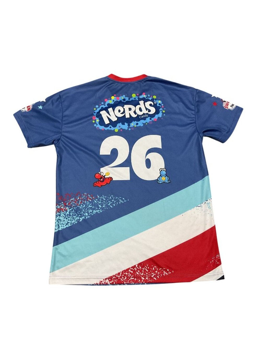 USA Nerds Candy Soccer Jersey Red Blue White Stripes Large V-Neck 26 Graphic